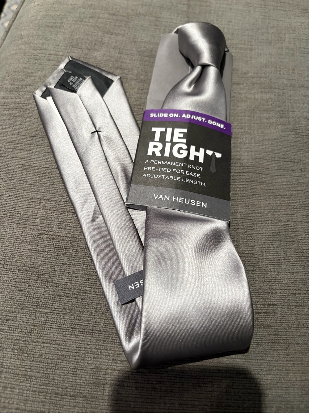 Van Heusen Silver Pre-Tied Satin Tie - Slide-On Adjustable